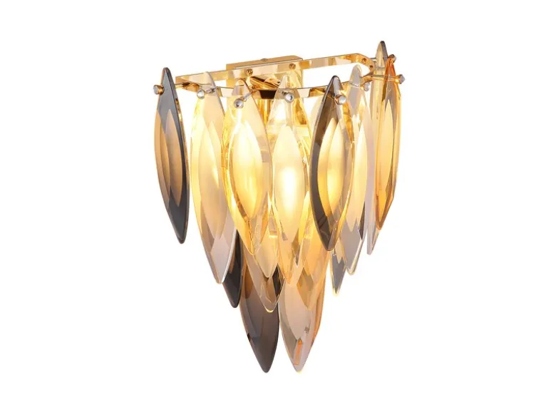 Ausgefallene LED Wandleuchte mit 3-farbigem K9 Kristall, Höhe 34cm