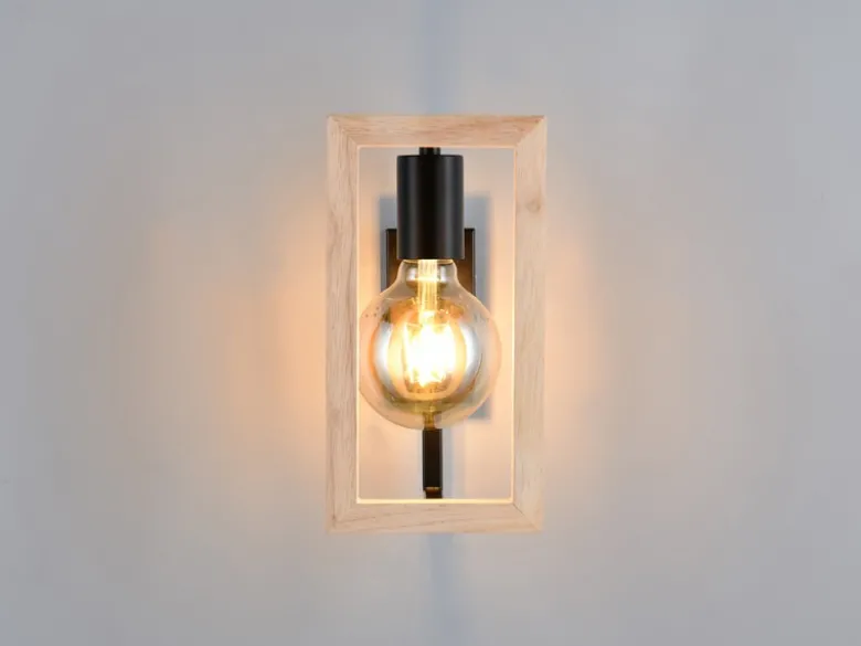Ausgefallene LED Wandleuchte mit Rahmen aus Naturholz, Höhe 25cm