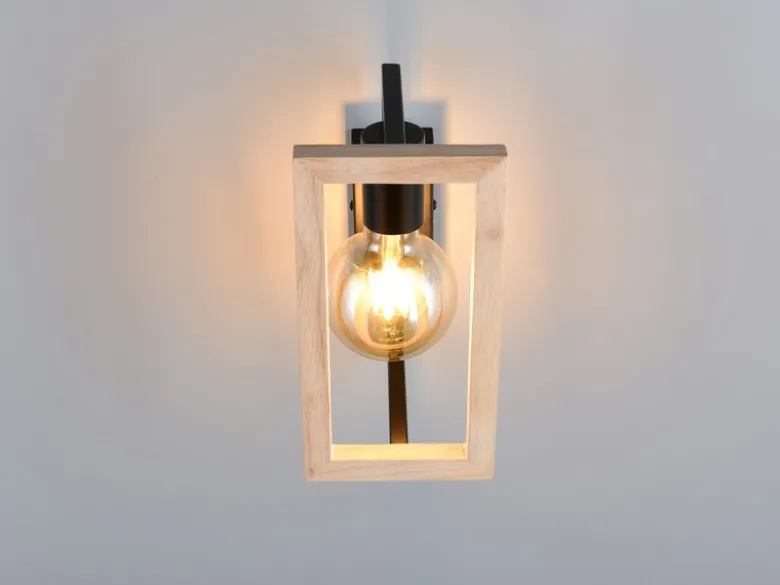 Ausgefallene LED Wandleuchte mit Rahmen aus Naturholz, Höhe 25cm