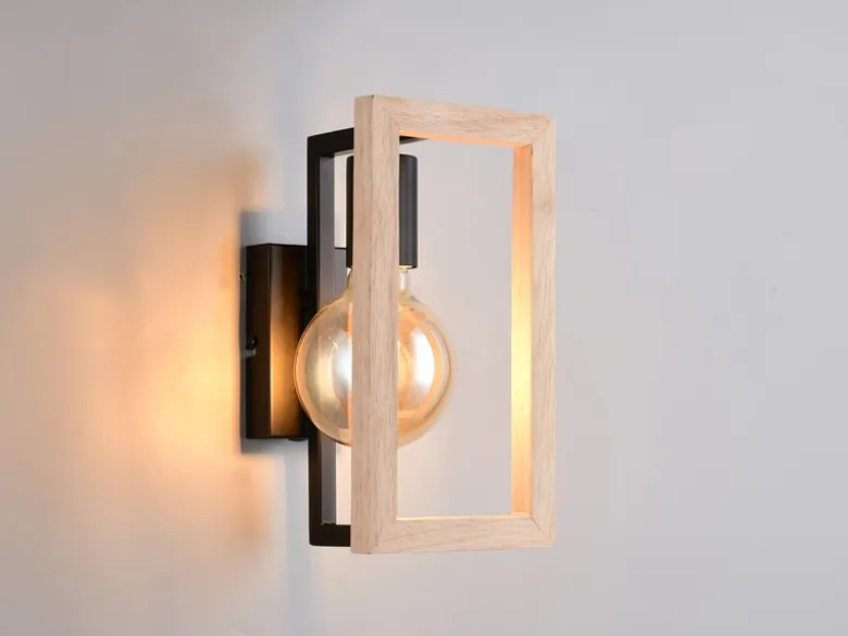 Ausgefallene LED Wandleuchte mit Rahmen aus Naturholz, Höhe 25cm