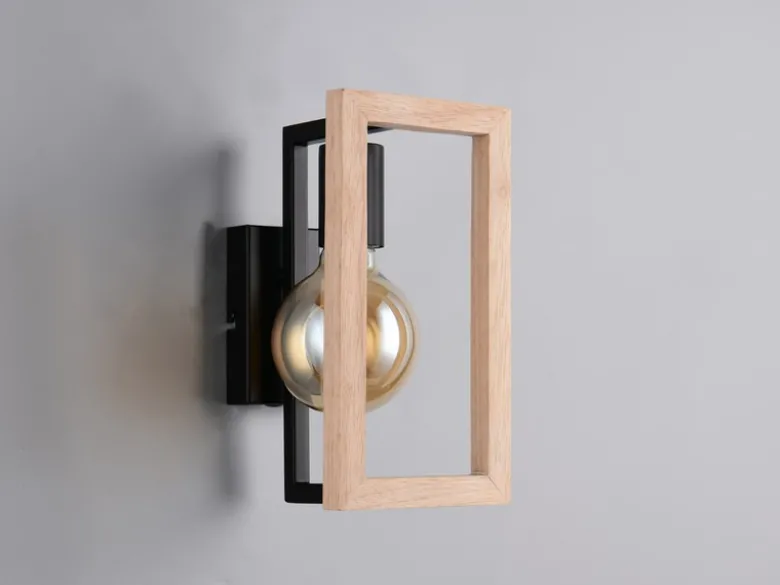 Ausgefallene LED Wandleuchte mit Rahmen aus Naturholz, Höhe 25cm