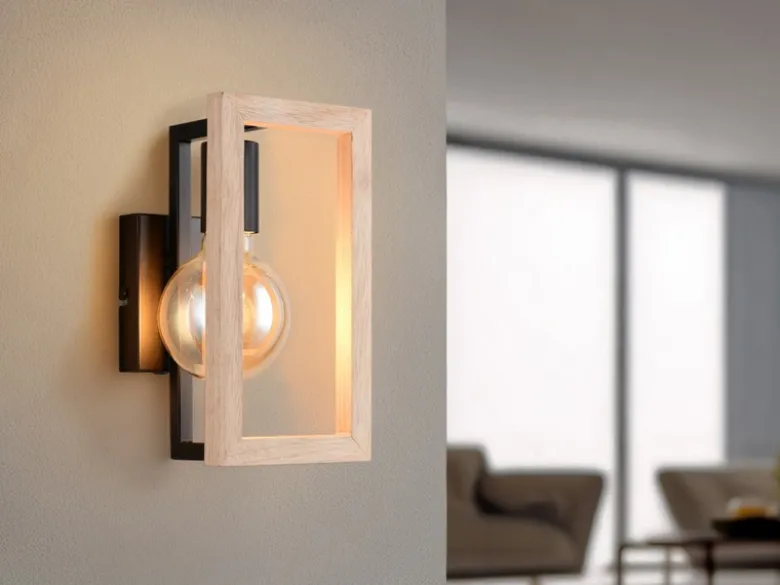Ausgefallene LED Wandleuchte mit Rahmen aus Naturholz, Höhe 25cm