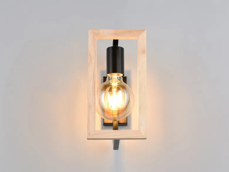 Ausgefallene LED Wandleuchte mit Rahmen aus Naturholz, Höhe 25cm