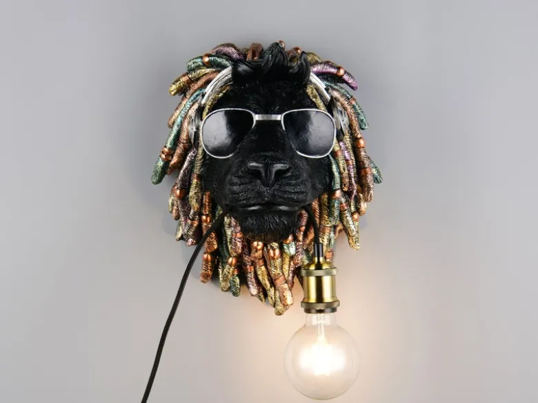 Ausgefallene LED Wandleuchte Löwenkopf mit Stecker und Schalter, Höhe 38cm