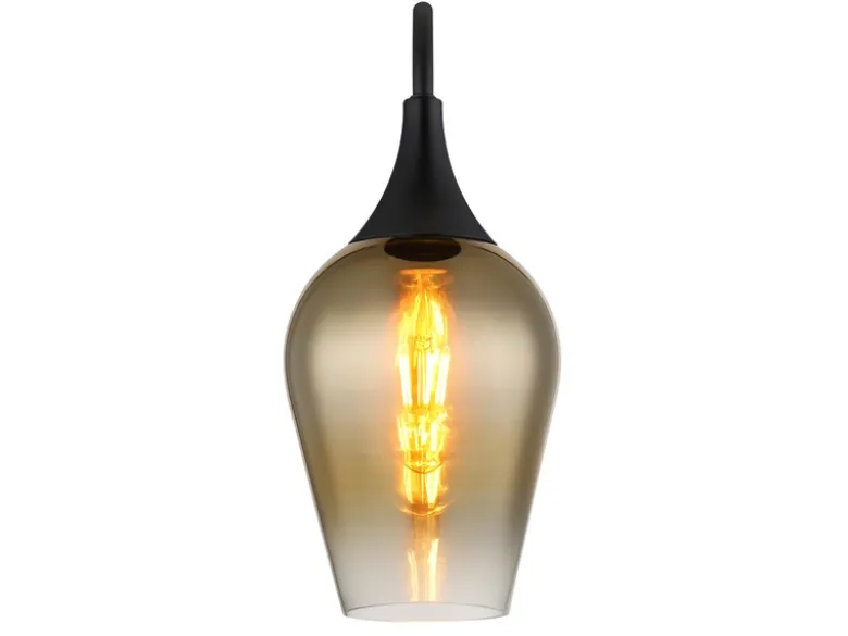 Ausgefallene LED Wandleuchte mit Schalter & Glasschirm Gold, Höhe 36cm