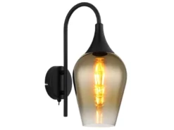 Ausgefallene LED Wandleuchte mit Schalter & Glasschirm Gold, Höhe 36cm
