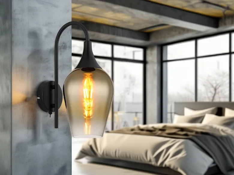 Ausgefallene LED Wandleuchte mit Schalter & Glasschirm Gold, Höhe 36cm