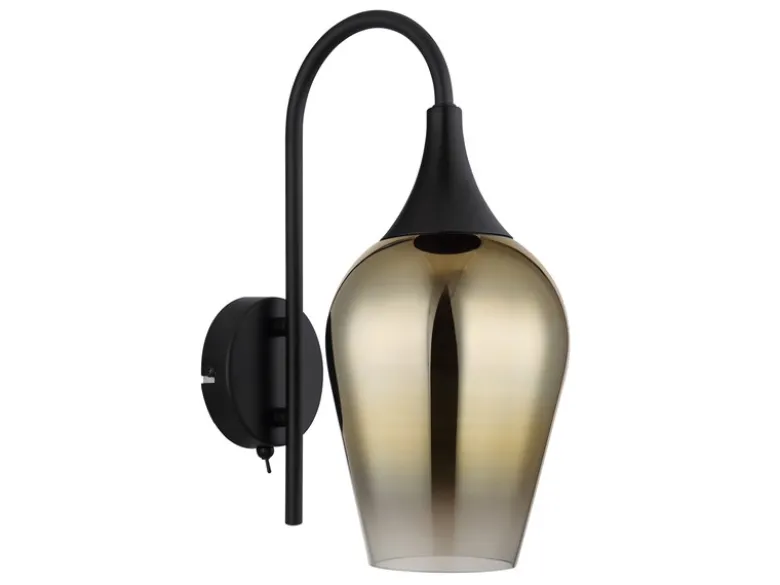 Ausgefallene LED Wandleuchte mit Schalter & Glasschirm Gold, Höhe 36cm