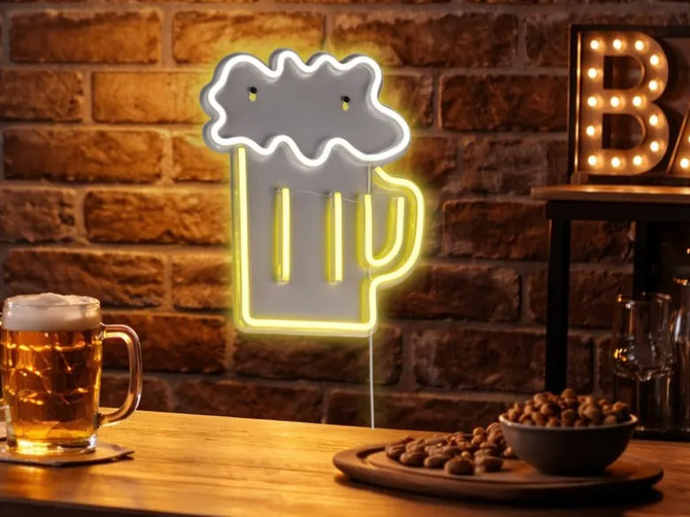 Ausgefallene Neon LED Wandlampe Bier mit USB Kabel & Netzteil, Höhe 36cm