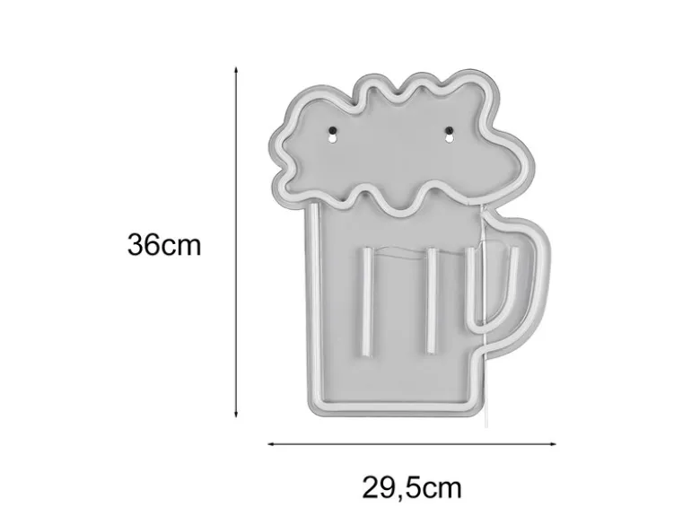 Ausgefallene Neon LED Wandlampe Bier mit USB Kabel & Netzteil, Höhe 36cm