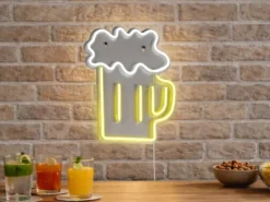 Ausgefallene Neon LED Wandlampe Bier mit USB Kabel & Netzteil, Höhe 36cm