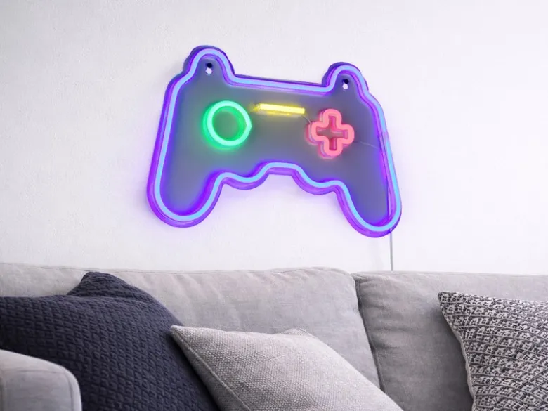 Ausgefallene Neon LED Wandlampe Gaming mit USB Kabel & Netzteil, Breite 41cm