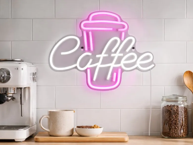 Ausgefallene Neon LED Wandlampe Café mit USB Kabel & Netzteil, Breite 40cm