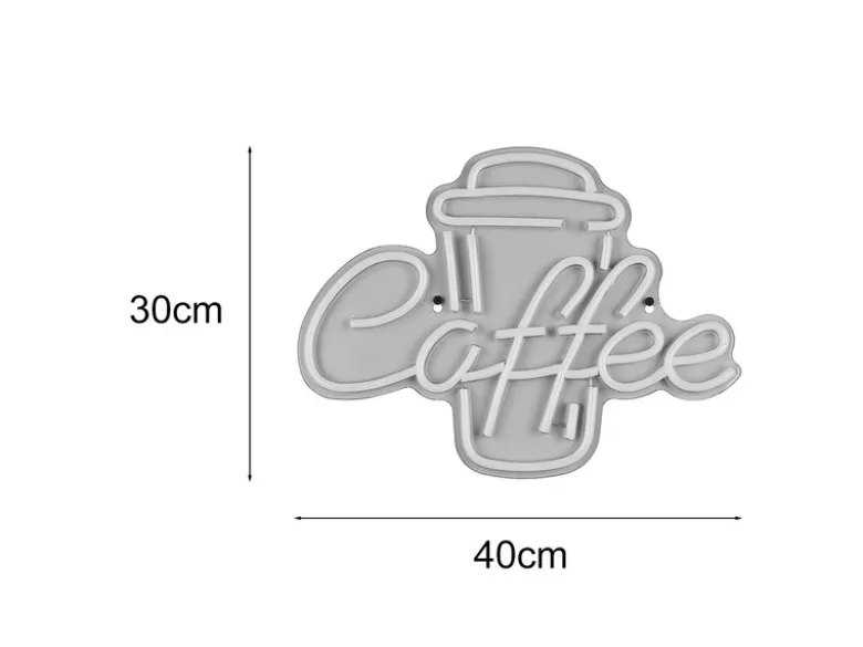 Ausgefallene Neon LED Wandleuchte COFFEE mit USB Kabel & Schalter, Breite 40cm