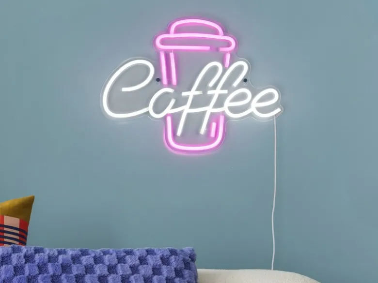 Ausgefallene Neon LED Wandleuchte COFFEE mit USB Kabel & Schalter, Breite 40cm