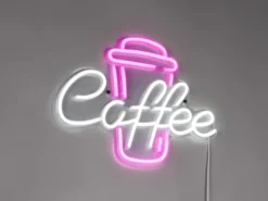 Ausgefallene Neon LED Wandleuchte COFFEE mit USB Kabel & Schalter, Breite 40cm