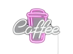 Ausgefallene Neon LED Wandleuchte COFFEE mit USB Kabel & Schalter, Breite 40cm