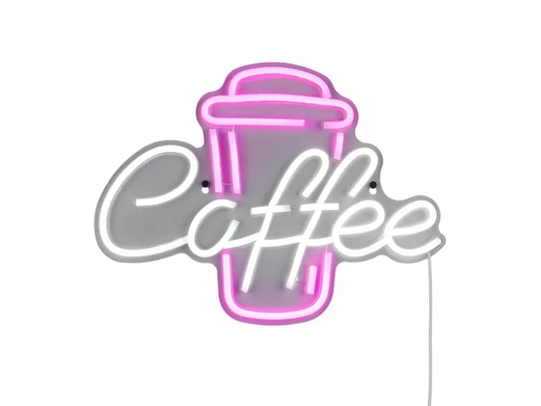 Ausgefallene Neon LED Wandleuchte COFFEE mit USB Kabel & Schalter, Breite 40cm