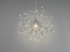 Ausgefallene Pendelleuchte GLORIA Silber Chrom mit Acryl Kristall, Ø 52cm