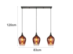Ausgefallene Pendelleuchte LAVUS mit drei Kupferfarbigen Schirmen, B: 83cm