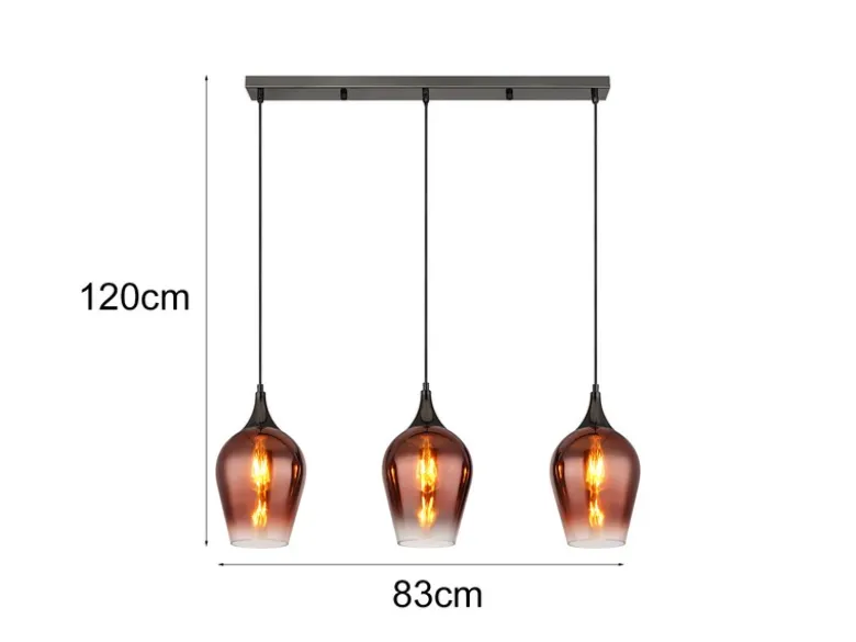 Ausgefallene Pendelleuchte LAVUS mit drei Kupferfarbigen Schirmen, B: 83cm