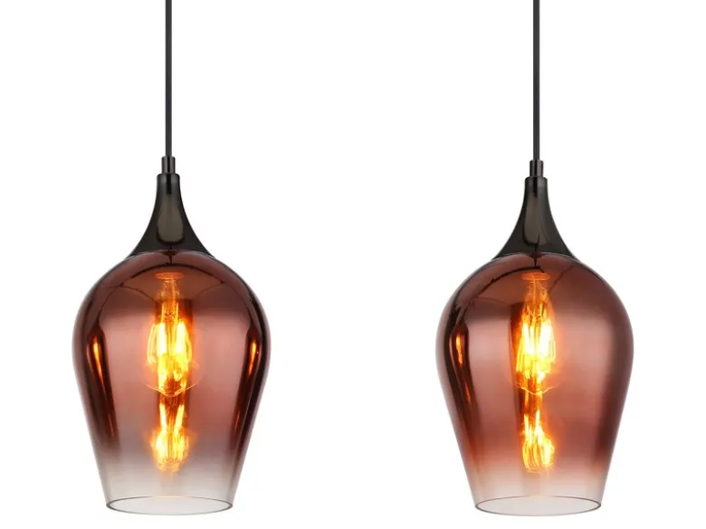 Ausgefallene Pendelleuchte LAVUS mit drei Kupferfarbigen Schirmen, B: 83cm
