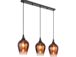 Ausgefallene Pendelleuchte LAVUS mit drei Kupferfarbigen Schirmen, B: 83cm
