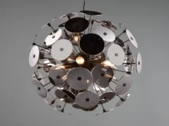 Ausgefallene Pendelleuchte DISCALGO mit Glas Lampenschirm Chrom bedampft, Ø 54cm