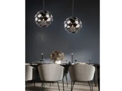 Ausgefallene Pendelleuchte DISCALGO mit Glas Lampenschirm Chrom bedampft, Ø 54cm