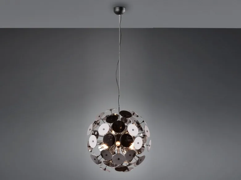 Ausgefallene Pendelleuchte DISCALGO mit Glas Lampenschirm Chrom bedampft, Ø 54cm