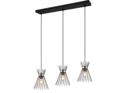 Ausgefallene Pendelleuchte ROD, 3 Draht Lampenschirme Schwarz-Gold, Breite 82cm