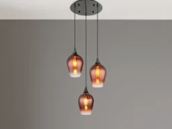 Ausgefallene Pendelleuchte LAVUS mit drei Kupferfarbigen Glasschirmen, Ø 45cm