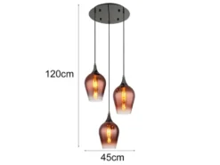 Ausgefallene Pendelleuchte LAVUS mit drei Kupferfarbigen Glasschirmen, Ø 45cm