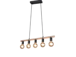 Ausgefallene Pendelleuchte EINAR 5 flammig Balken mit Sisal Seil, Breite 80cm