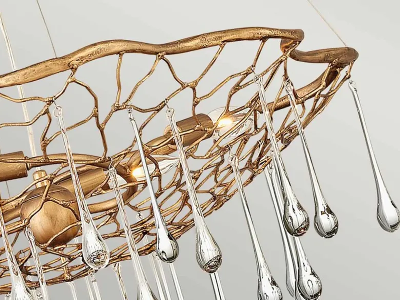 Ausgefallene Pendelleuchte LAGUNA Gold matt mit Glas Behang Ø 66cm