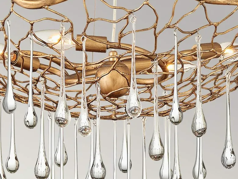 Ausgefallene Pendelleuchte LAGUNA Gold matt mit Glas Behang Ø 66cm