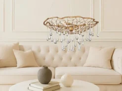 Ausgefallene Pendelleuchte LAGUNA Gold matt mit Glas Behang Ø 66cm