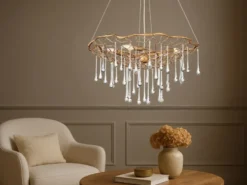 Ausgefallene Pendelleuchte LAGUNA Gold matt mit Glas Behang Ø 66cm