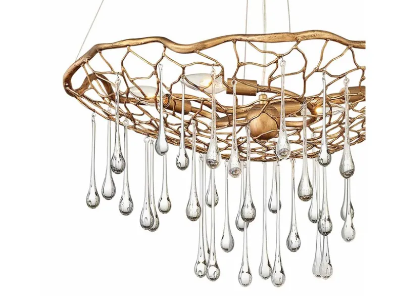 Ausgefallene Pendelleuchte LAGUNA Gold matt mit Glas Behang Ø 66cm