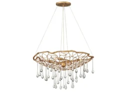 Ausgefallene Pendelleuchte LAGUNA Gold matt mit Glas Behang Ø 66cm