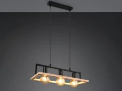 Ausgefallene Pendelleuchte BANO mit Rahmen aus Naturholz, Breite 57,5cm