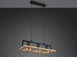 Ausgefallene Pendelleuchte BANO mit Rahmen aus Naturholz, Breite 57,5cm