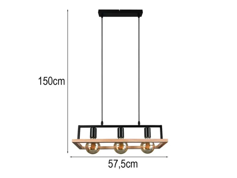 Ausgefallene Pendelleuchte BANO mit Rahmen aus Naturholz, Breite 57,5cm