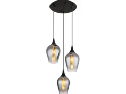 Ausgefallene Pendelleuchte LAVUS mit drei Rauchglas Lampenschirmen, Ø 45cm