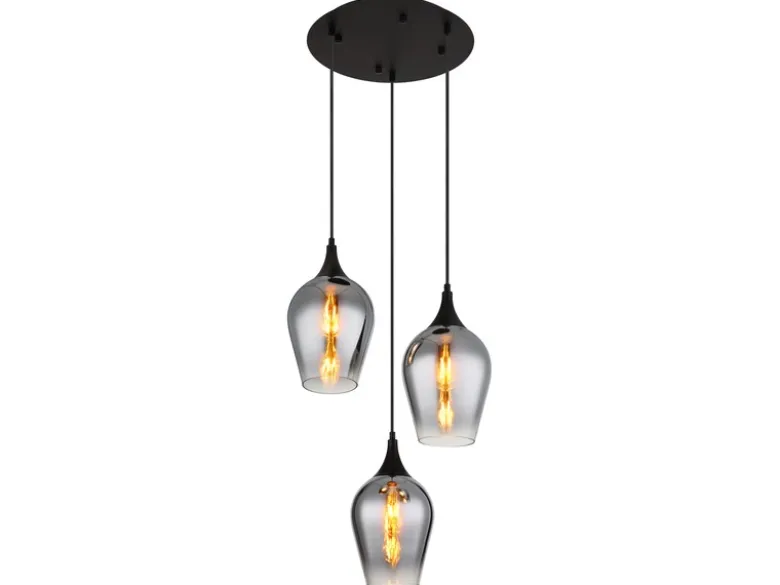 Ausgefallene Pendelleuchte LAVUS mit drei Rauchglas Lampenschirmen, Ø 45cm