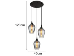 Ausgefallene Pendelleuchte LAVUS mit drei Rauchglas Lampenschirmen, Ø 45cm