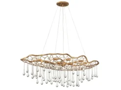 Ausgefallene Pendelleuchte LAGUNA Gold matt mit Glas Behang, Breite 107cm