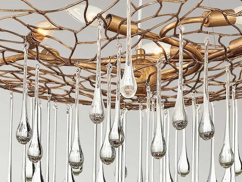 Ausgefallene Pendelleuchte LAGUNA Gold matt mit Glas Behang Ø 91cm