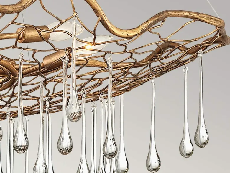 Ausgefallene Pendelleuchte LAGUNA Gold matt mit Glas Behang Ø 91cm