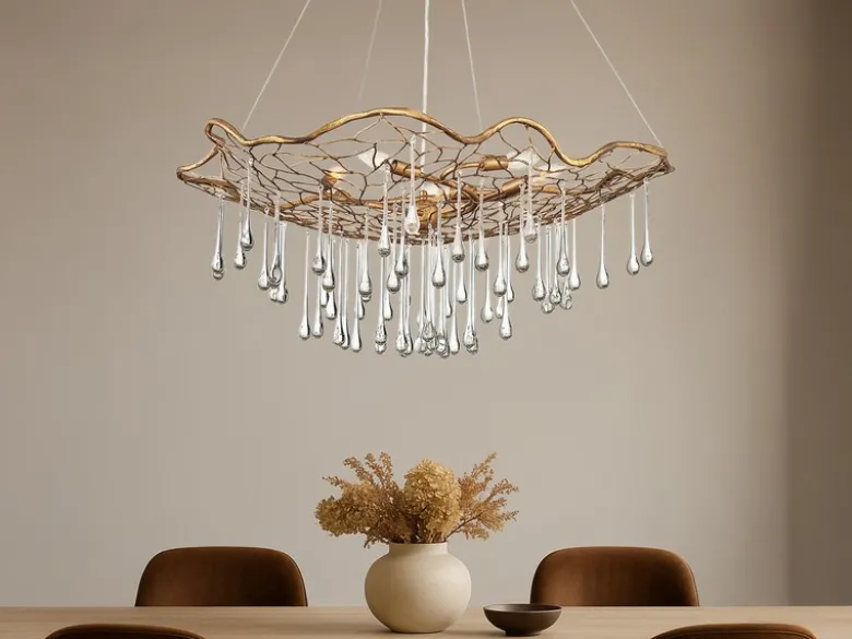 Ausgefallene Pendelleuchte LAGUNA Gold matt mit Glas Behang Ø 91cm